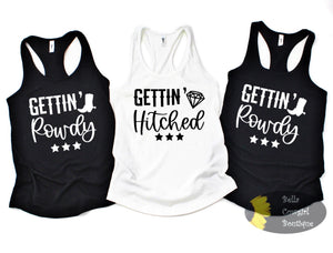 Getting Hitched Getting Rowdy Bachelorette Party Western Bride Women's Tank Top