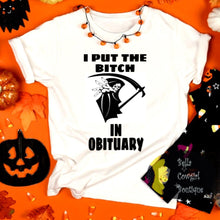 Load image into Gallery viewer, Grim Reaper Halloween Bitch In Obituary T-Shirt
