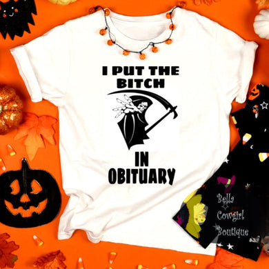 Grim Reaper Halloween Bitch In Obituary T-Shirt