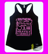 Load image into Gallery viewer, Southern Charmed &amp; Heavily Armed Second Amendment Country Women&#39;s Tank Top
