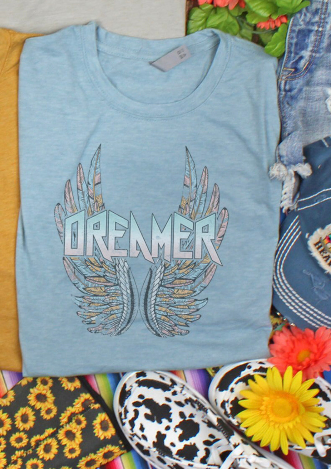 Vintage Dreamer Angel Wings Women's T-Shirt - Stonewash Denim