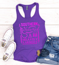 Load image into Gallery viewer, Southern Charmed &amp; Heavily Armed Second Amendment Country Women&#39;s Tank Top
