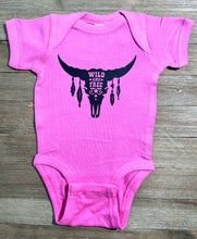 Load image into Gallery viewer, Wild And Free Steer Skull Western Baby Onesie Bodysuit
