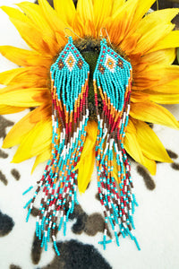 Aztec Sunset Turquoise Multi Seed Bead Fringe Earrings