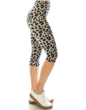 Load image into Gallery viewer, Leggings Depot High Waste Leopard Grey Print Capri Leggings 
