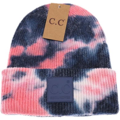 Tie Dye CC Beanie with Rubber Patch - Navy/Pink
