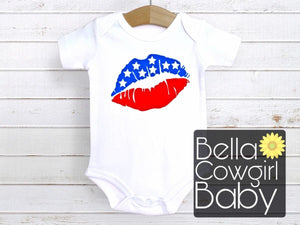 USA Flag Lips Baby Onesie Bodysuit